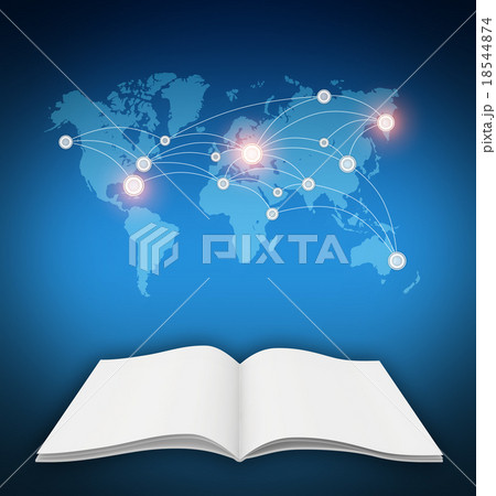 World map on is blank white magazine. Dark blue 18544874