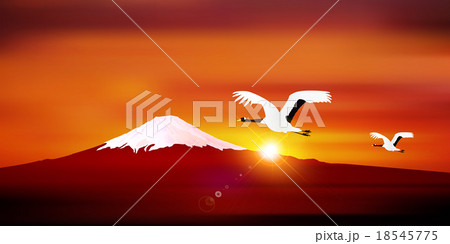 富士山 鶴 日の出 背景 富士山 鶴 日の出 背景 18545775
