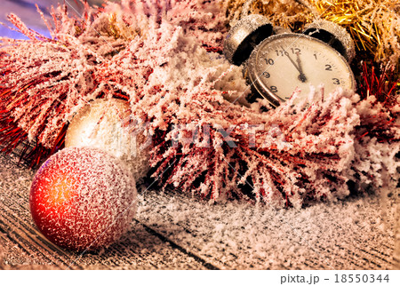 Red ball and clock in Christmas decoration Red ball and clock in Christmas decoration 18550344