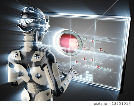 cyborg woman and sperm on hologram display 18551017