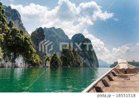 Limestone rock and Longtail boat at Cheow Lan 18551518