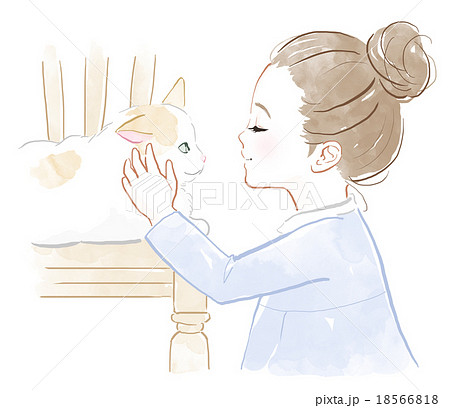 女の子と猫のイラスト素材 18566818 Pixta