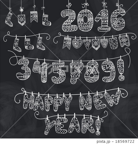 New year garland.Knitted numbers,socks,letters 18569722
