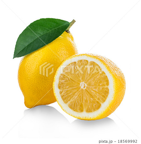 Lemon with green leaf isolated on white background Lemon with green leaf isolated on white background 18569992