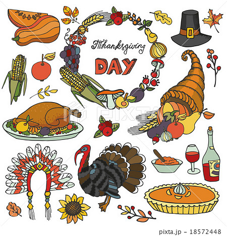 Thanksgiving day doodle icons,wreath.Colorful set Thanksgiving day doodle icons,wreath.Colorful set 18572448