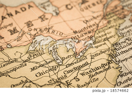 古地図 アメリカ五大湖周辺の写真素材