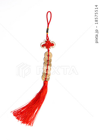Five ancient Chinese coins connected by red thread 18575514