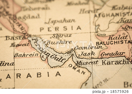 古地図 ペルシャ湾とホルムズ海峡の写真素材