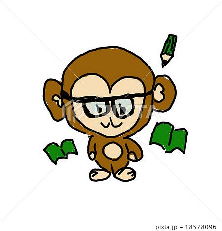 猿 メガネ男子イメージ 子供の落書き風ゆるいサルのイラスト素材のイラスト素材