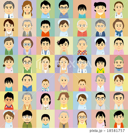 医療機関で働く男女と患者の集合イラスト 医療機関で働く男女と患者の集合イラスト 18581757