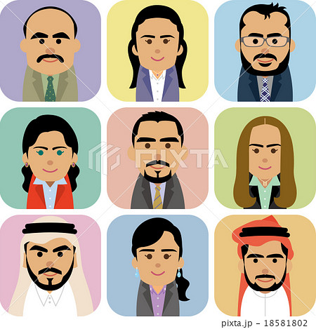 スーツ姿の中東人男女の集合イラスト スーツ姿の中東人男女の集合イラスト 18581802