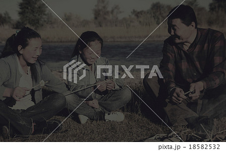 Mongolian Family Enjoy Camping River Leisure Concept Mongolian Family Enjoy Camping River Leisure Concept 18582532