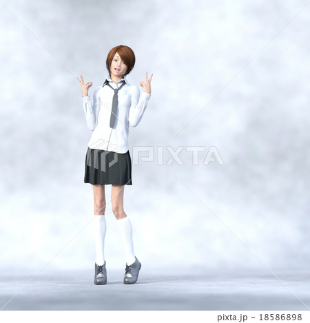 ダブルVサインする女子高生　perming3DCG　イラスト素材 18586898