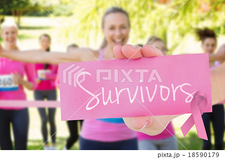 Survivors against smiling women running for breast cancer awaren Survivors against smiling women running for breast cancer awaren 18590179
