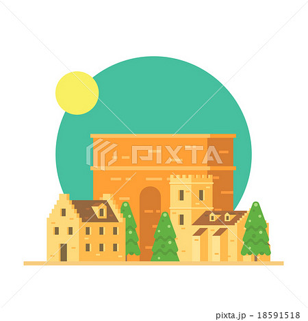 Flat design of Trajan's arch Italy with village Flat design of Trajan's arch Italy with village 18591518