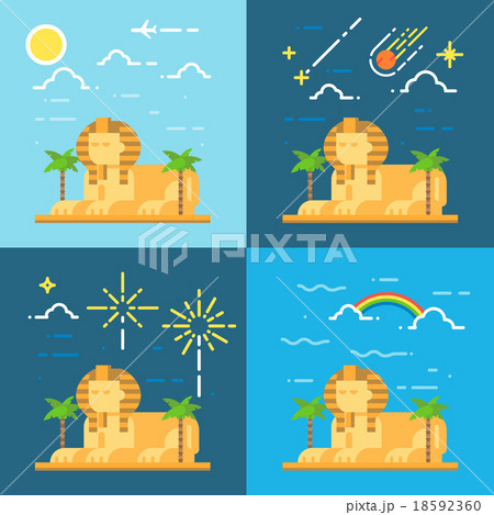 Flat Design 4 Styles Of Sphinx Of Giza Egyptのイラスト素材