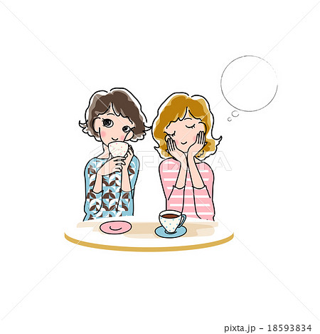 カフェでおしゃべりする女性のイラスト素材