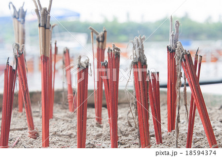 Close up with Burned joss stick in Thai temple Close up with Burned joss stick in Thai temple 18594374