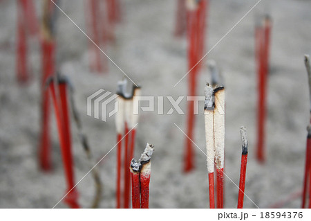 Close up with Burned joss stick in Thai temple Close up with Burned joss stick in Thai temple 18594376