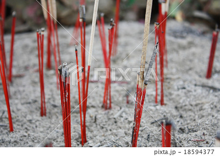 Close up with Burned joss stick in Thai temple Close up with Burned joss stick in Thai temple 18594377