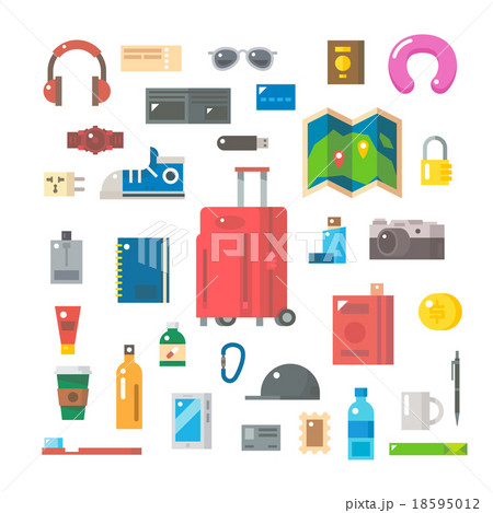 Flat design of travel items set 18595012