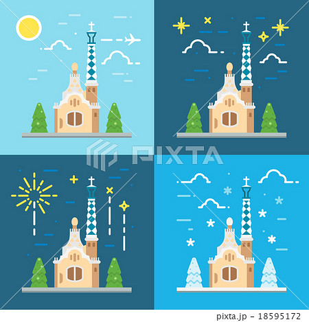 Park Guell Barcelona flat design 18595172
