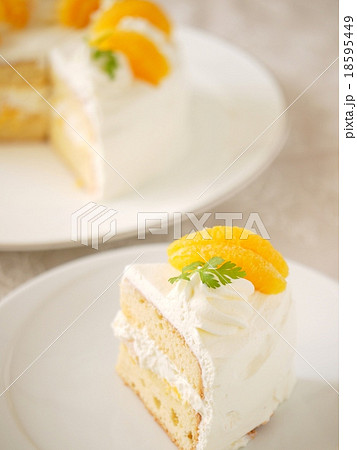 オレンジのショートケーキ カット ホールの写真素材