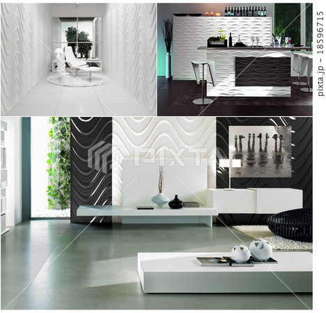 rendering of black and white modern interior rendering of black and white modern interior 18596715