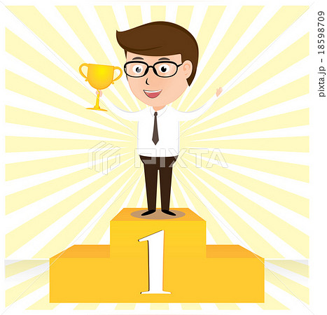 Businessman stands on pedestal holding the cup in  18598709