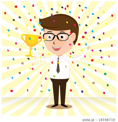 Happy Businessman holding the cup in front vector Happy Businessman holding the cup in front vector 18598710