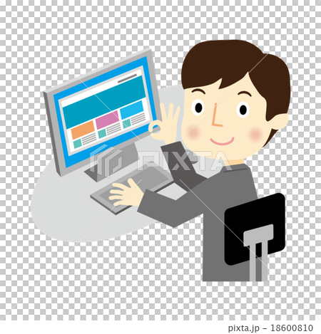 デスクトップPCを操作するビジネスマン デスクトップPCを操作するビジネスマン 18600810