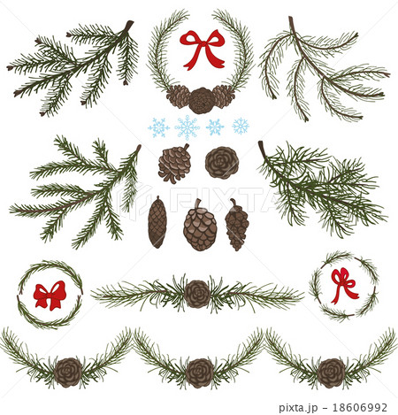 Spruce branches with Pine cones,red bow set 18606992