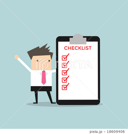Businessman completing a checklist ticking 18609406