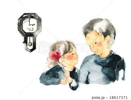 兄と妹と振り子時計、ネイビー 18617371