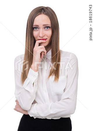 young woman looks skeptical 18619743