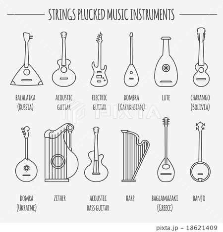 Musical instruments graphic. Strings plucked Musical instruments graphic. Strings plucked 18621409