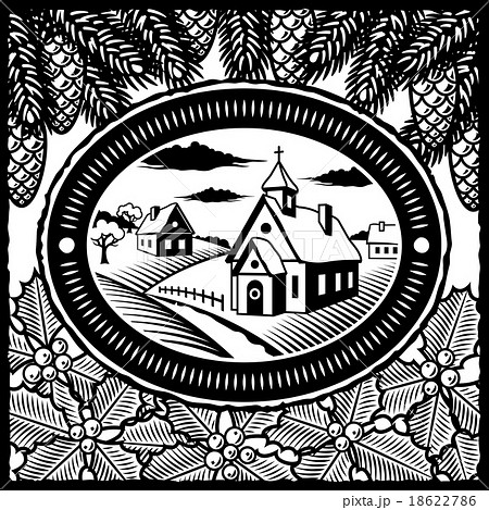 Retro winter village black and white Retro winter village black and white 18622786