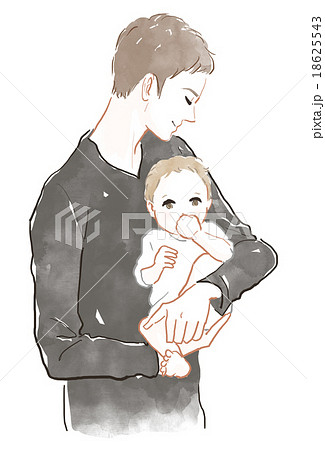 赤ちゃんを抱っこするお父さんのイラスト素材