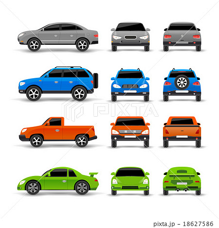 Cars Side Front And Back Icons Setのイラスト素材 18627586 Pixta
