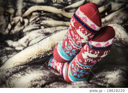 legs in Christmas socks 18628220