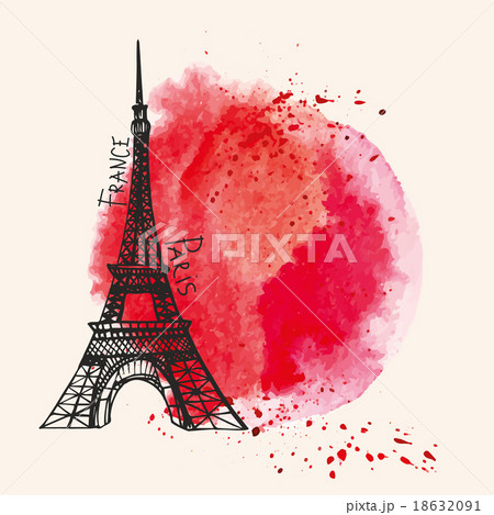 Eiffel tower,Watercolor red splash.Paris card Eiffel tower,Watercolor red splash.Paris card 18632091