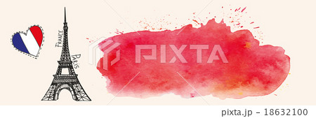 Eiffel tower,Watercolor red splash,flag.Paris Eiffel tower,Watercolor red splash,flag.Paris 18632100