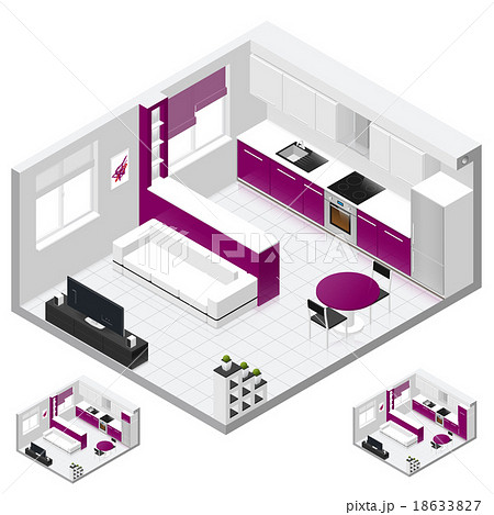 Studio apartment isometric icon set Studio apartment isometric icon set 18633827