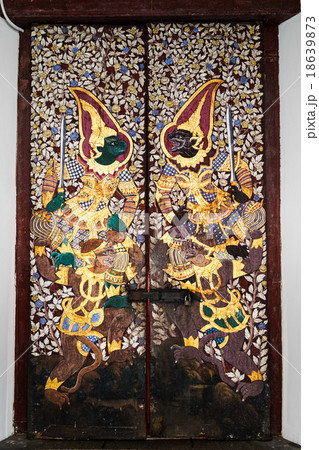 Ancient Ramayana painting from a temple's door in Bangkok Ancient Ramayana painting from a temple's door in Bangkok 18639873