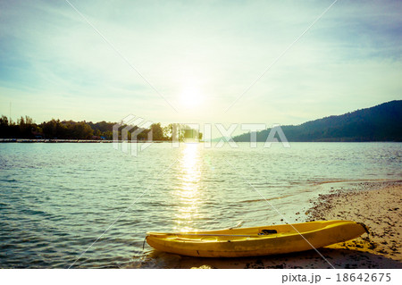 Yellow kayak on the sea. Kayaking on island 18642675
