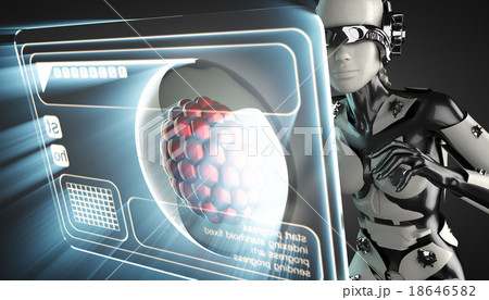 cyborg woman and cell on hologram display 18646582