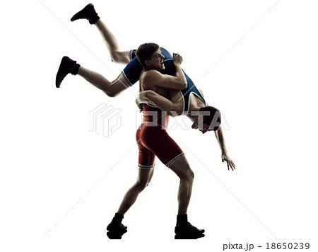 wrestlers wrestling men isolated silhouette 18650239