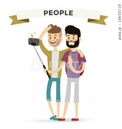 Selfie shots mans gays couple vector illustration 18650719