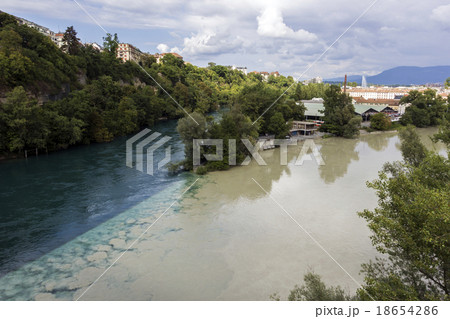 Rhone and Arve Junction in Geneva in Switzerland Rhone and Arve Junction in Geneva in Switzerland 18654286