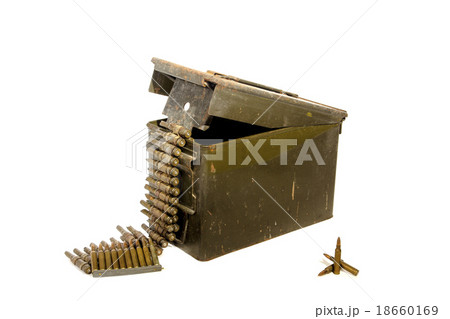 Old ammunition box with ammunition. Old ammunition box with ammunition. 18660169